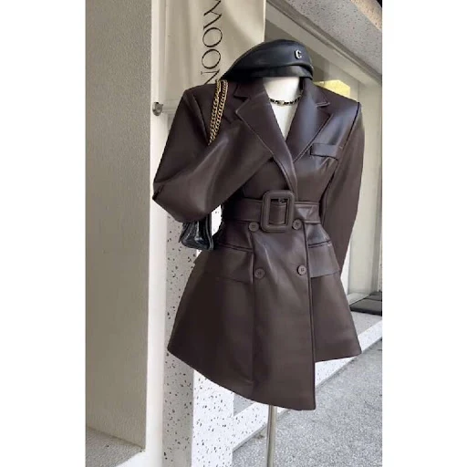 Title 2, Fashionable Retro Beautiful Leather Coat For Women