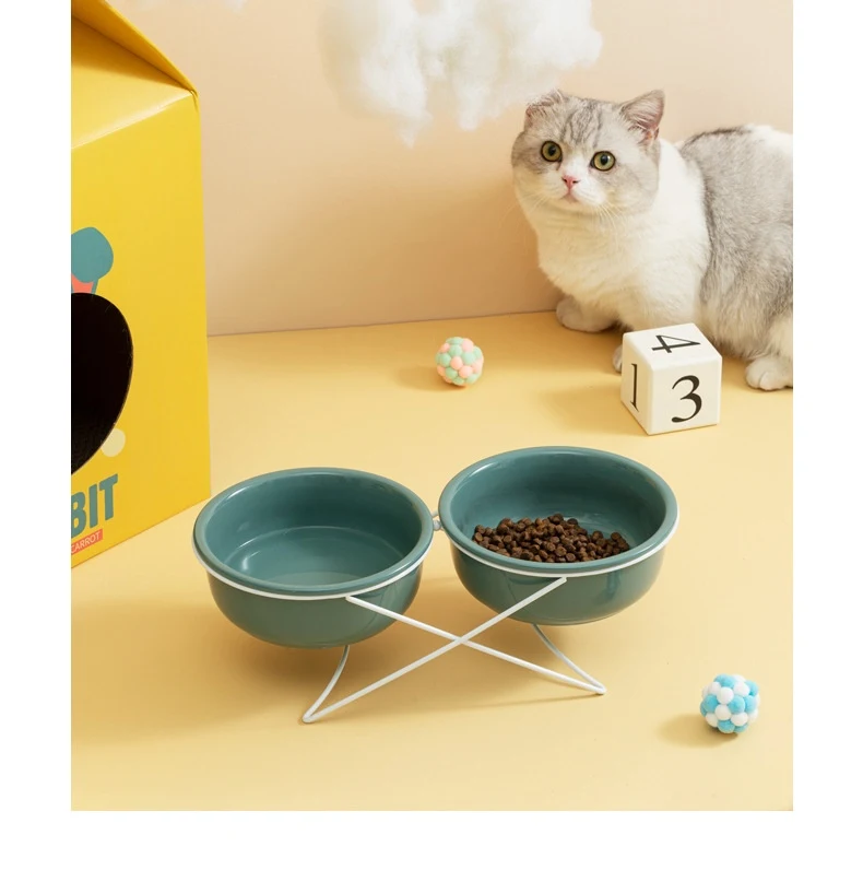 Title 8, Ceramic Double Cat Bowl, Food and Water Basin, ...