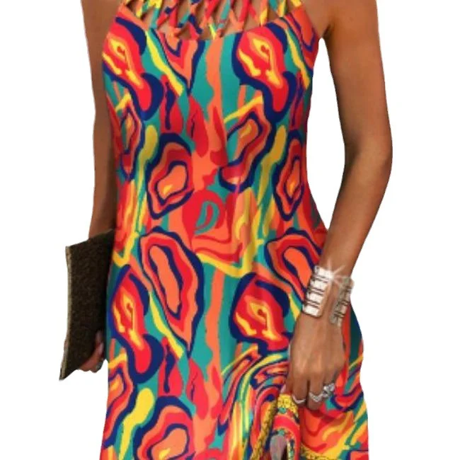 Women's Positioning Printed Hollow Sleeveless Dress. Stay cool and stylish with this flattering sleeveless dress, perfec — photo 7