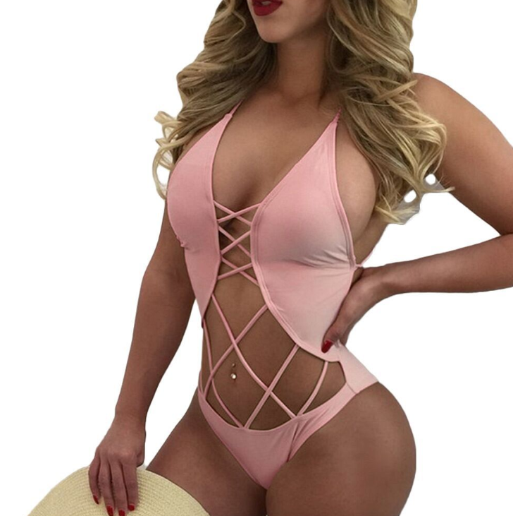 European and American explosion solid color mesh sexy backless one-piece bikini. Perfect for a confident and stylish loo — photo 4