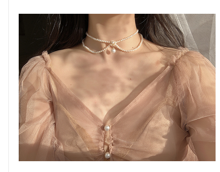 Antike französische Perlenkette, handgefertigt, zweireihig, natürlicher Perlschmuck. Vintage-Choker für Damen. — foto 5