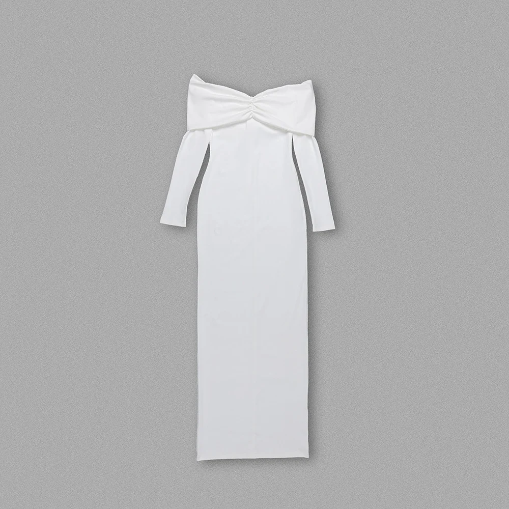 Title 3, White Long Sleeve Off-the-shoulder Tube Top Ple...