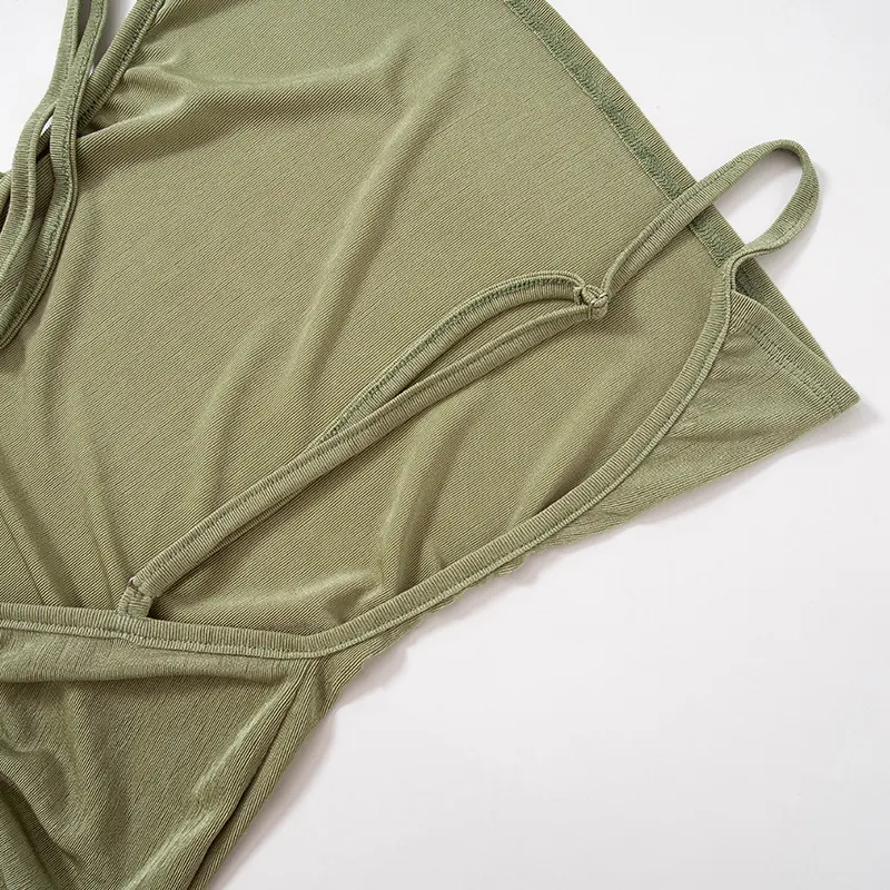 Damesmode effen kleur trekkoord mouwloos sling casual jurk — foto 20