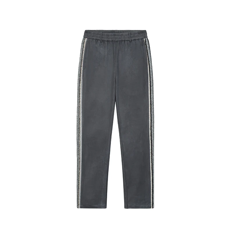 Heren Lange Broek Ruwe Graan Patchwork Losse Rechte Micro Uitlopende Broek met een Modieuze Uitstraling. — foto 2