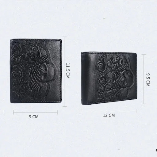 Title 1, Rose Skull Leather Wallet for Men, Horizontal a...