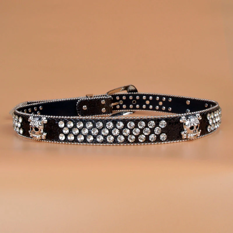 Title 14, Cinto feminino estilo jeans com strass e caveira