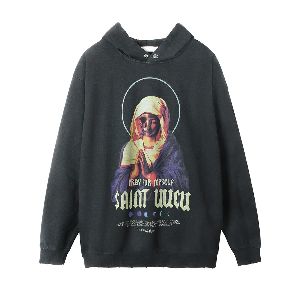 Moletom com capuz masculino com estampa de caveira de demônio deprimido, ideal para um visual rebelde e confortável. Perfeito para o dia a dia. — foto 16