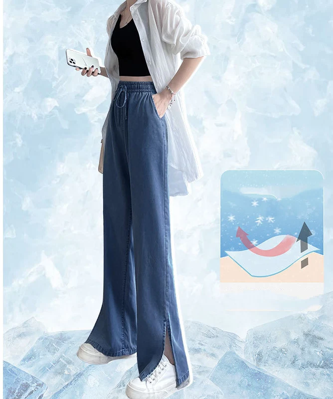 Nova Calça Solta de Pernas Largas Reta Cintura Alta Verão Ice Silk. Frescor, leveza e estilo para os dias quentes. — foto 7