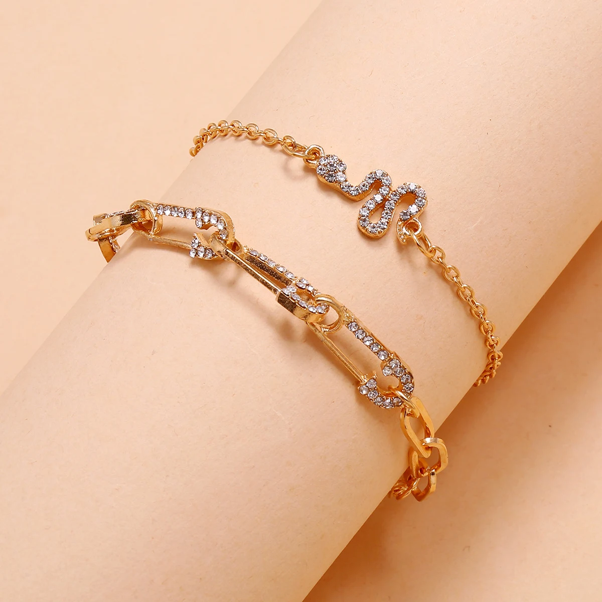 Pulseira de duas peças com diamantes de ponto de cobra — foto 1