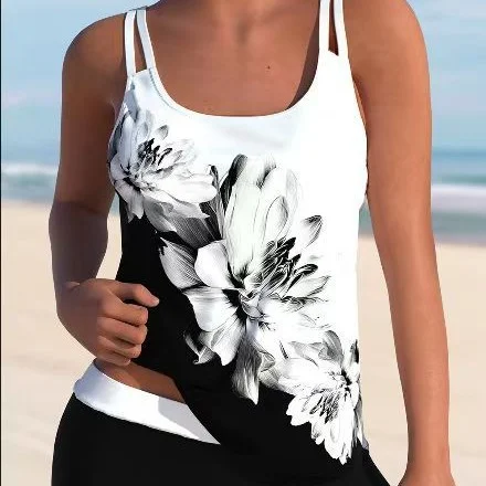 Title 1, New Split Tankini Ink Painting Swimsuit
