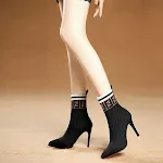 Meias Botas femininas de salto alto bico fino de cor sólida Botas femininas de salto agulha — foto 3