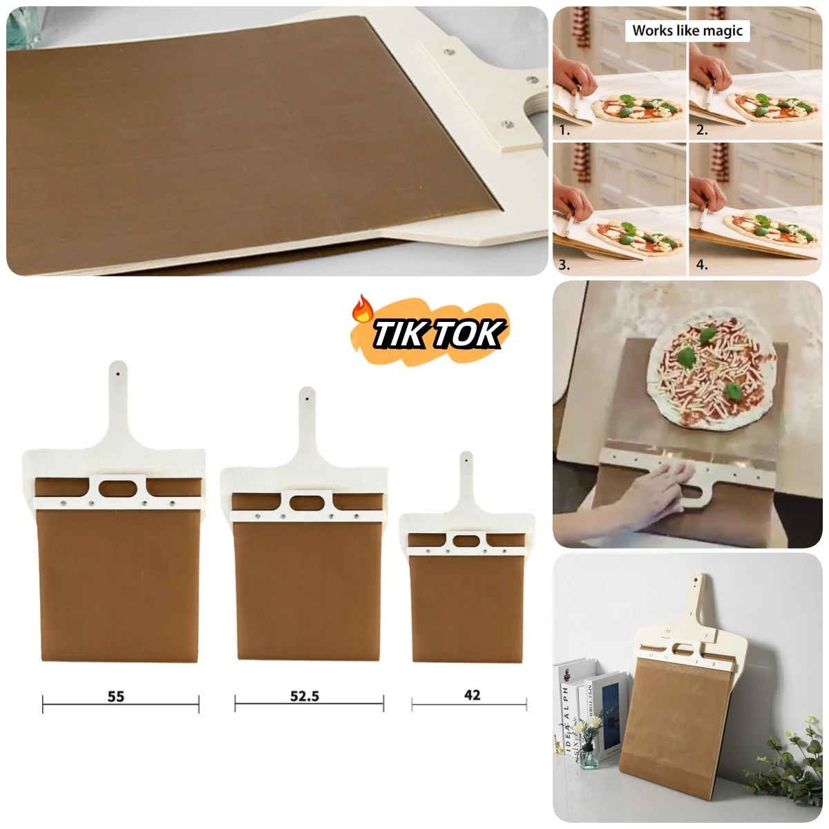 3 Sizes Sliding Pizza Peel with Wooden Handle and Transfer Board, a perfect pizza kitchen gadget for easy pizza handling — photo 7