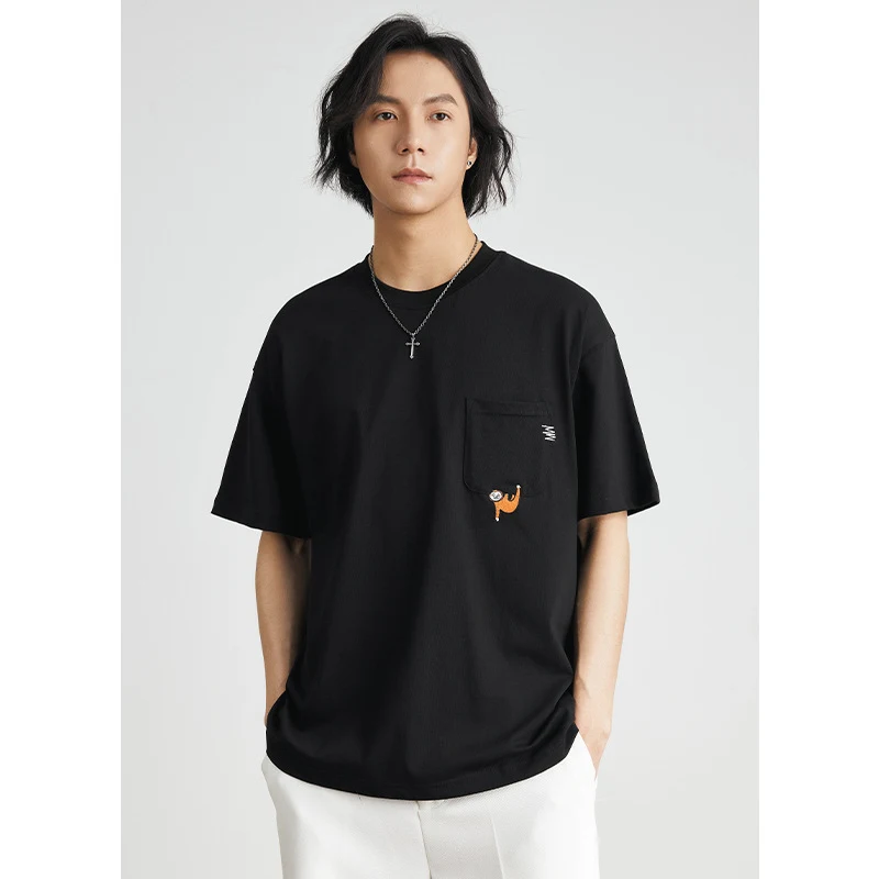 Embroidered Crew Neck T-shirt Cotton Double Yarn Loose fit offers ultimate comfort and style. Perfect for everyday wear, — photo 3