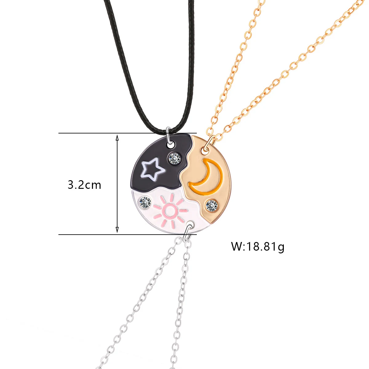 Colar Conjunto para Três Pessoas Lua Estrela Liga Design Avançado Pingente Redondo. Ideal para uso diário e presente. — foto 7
