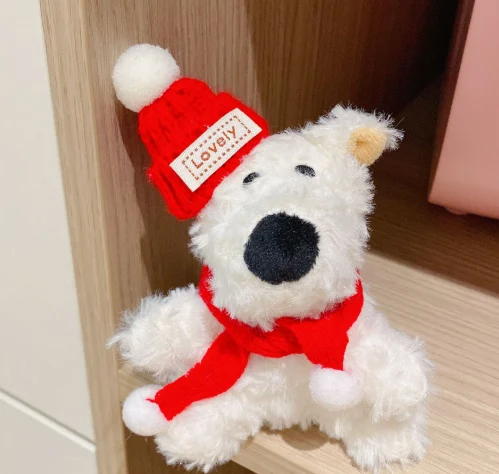 Portachiavi con ciondolo in peluche West Highland Terrier, bambola di cucciolo cartoon in pelliccia, morbido e ideale per le chiavi. — foto 4