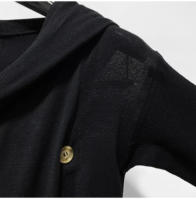 Title 2, Dark Buttoned Hooded Wool Knitted Cardigan
