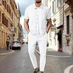 Color Matching Zipper Short Sleeve Shorts Two-piece Set for casual wear, offers comfort and style, perfect for warm weat — photo 2