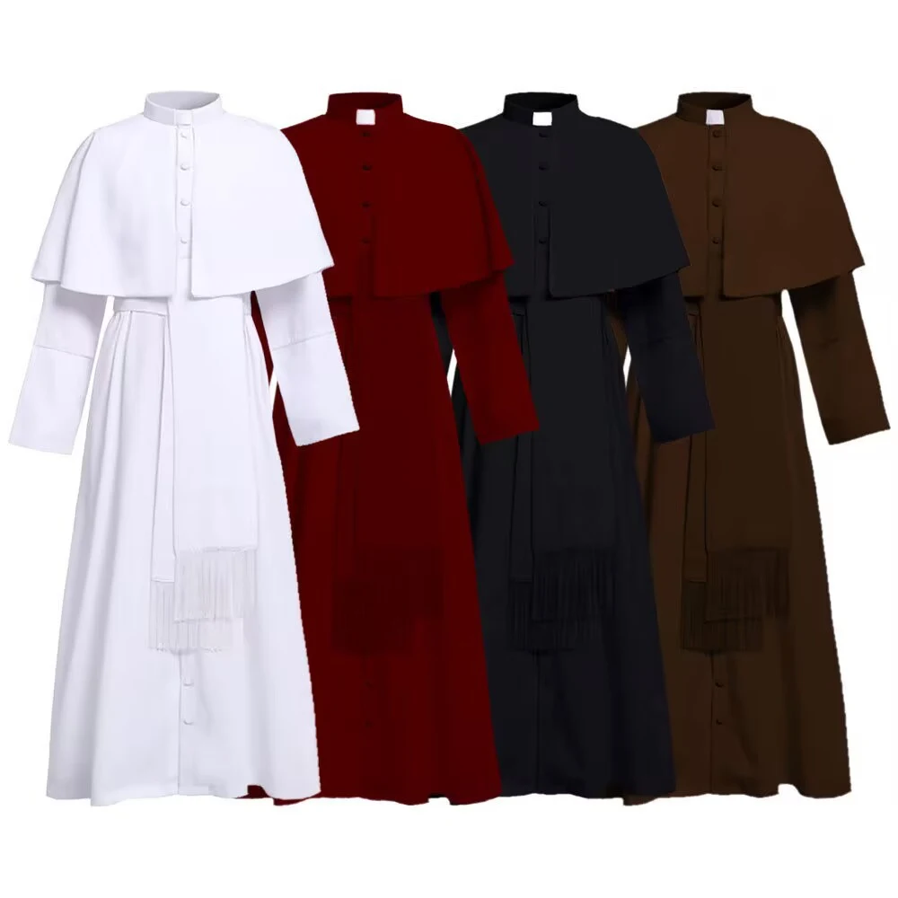 Fantasia de sacerdote de cor sólida para Halloween, cosplay medieval retrô, ideal para festas temáticas e eventos. — foto 1