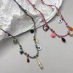 Colar Artesanal Vintage com Corda Trançada Colorida e Pingente Multi-elemento Exquisito, Adicione um Toque Vibrante — foto 3