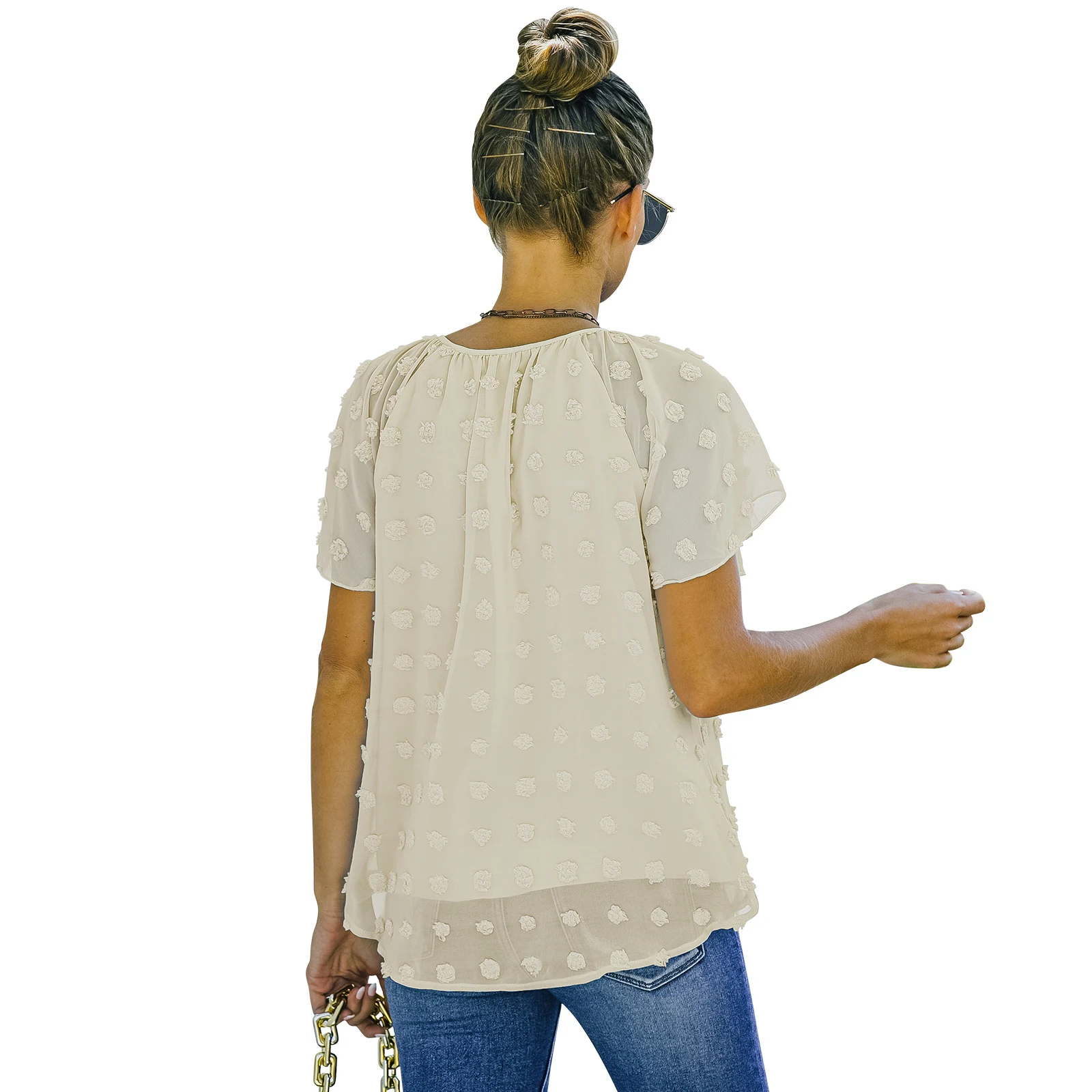 Title 24, Camicia in chiffon a pois Stile europeo e ameri...