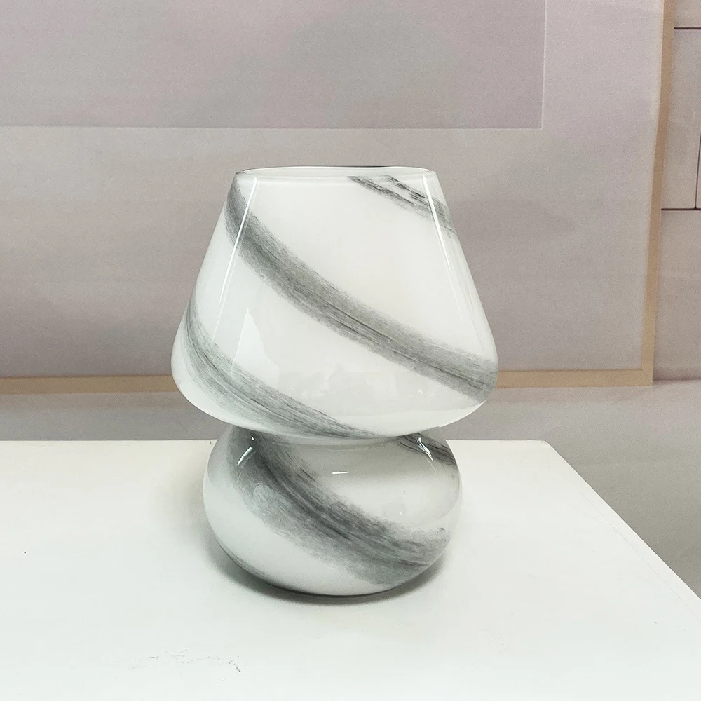 Title 7, Handmade Glass Mushroom Table Lamp, Small Bedsi...