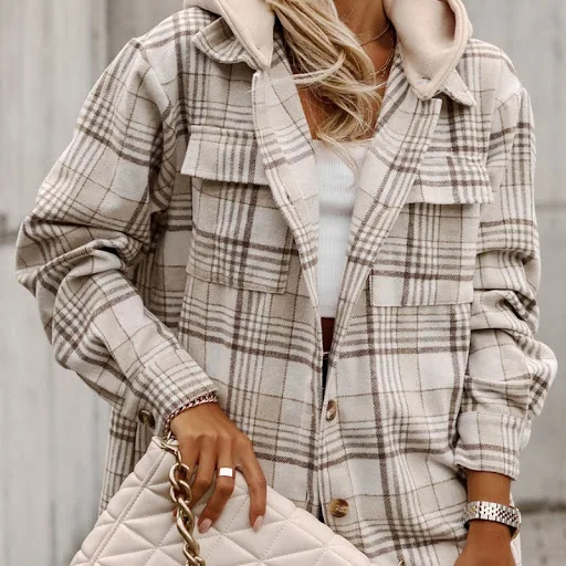 Title 2, Autumn New Plaid Long-sleeved Coat Womens Loos...