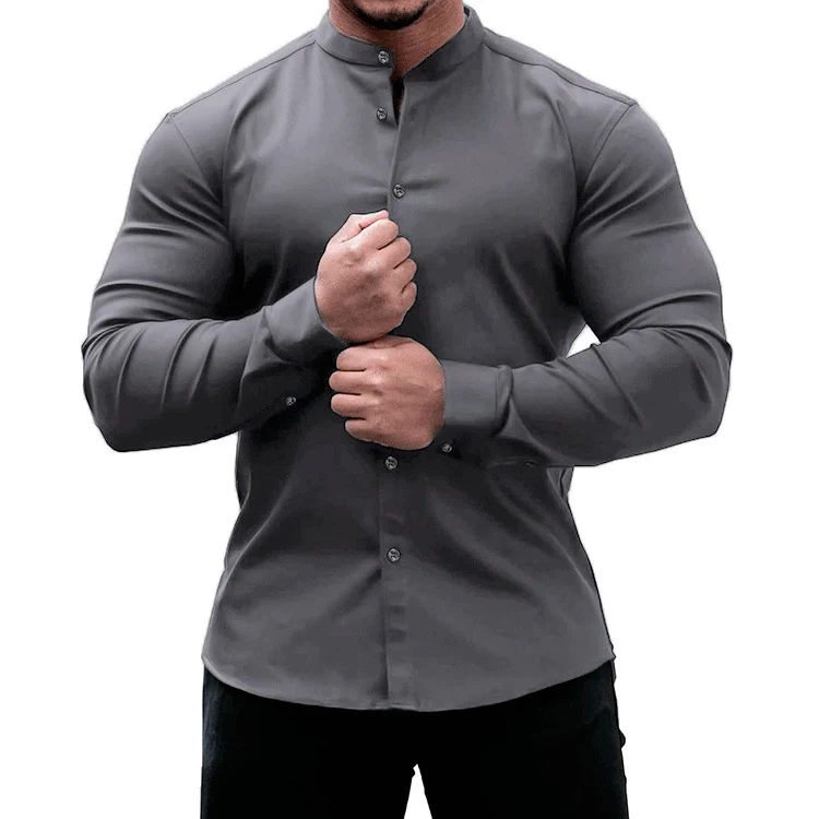 Men's Solid Color Sports Casual Cardigan, Slim-fit, Micro-elastic, Long-sleeved Button Shirt provides comfort, style, an — photo 10