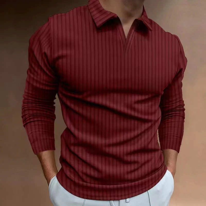 Men's V-Neck Striped Long Sleeved Polo Shirt for ultimate comfort and style. Perfect for everyday wear, providing a smar — photo 7