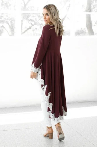 Title 4, Long Skirt Irregular Lace Stitching Long Sleeve...