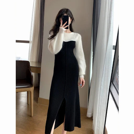 Title 5, Fashionable Temperament Black Knitted Dress for...