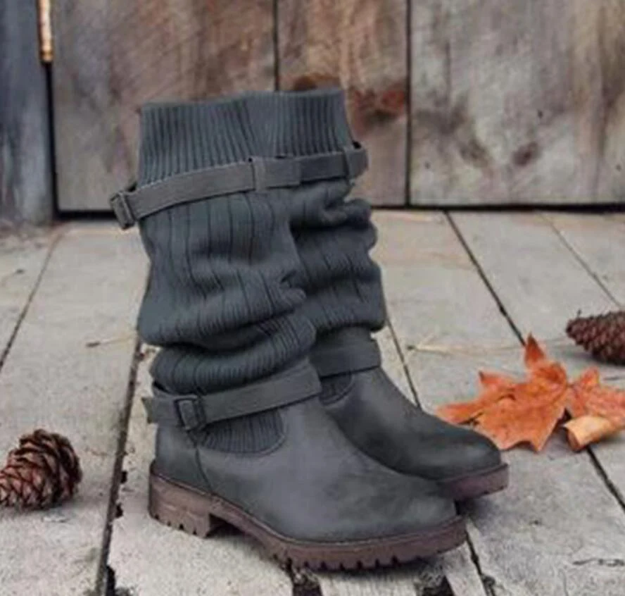 Vintage dames Martin boots voor de winter, warme pluche, gebreide wol en katoen. Warme en comfortabele winter schoenen. — foto 4