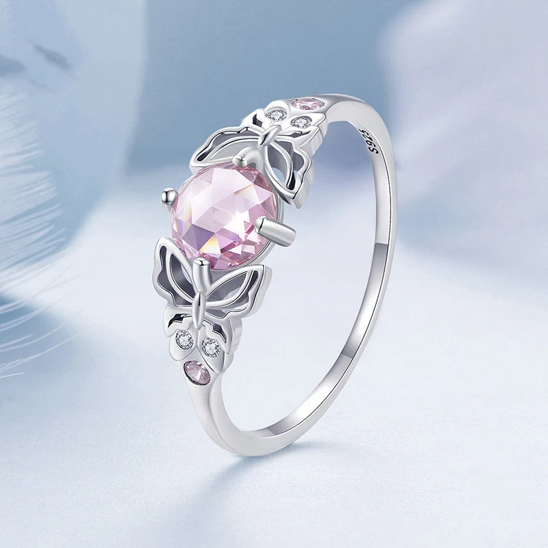 Anel de Borboleta Prata Esterlina Banhado a Ouro Branco Pulseira Ornamento Personalidade Feminino Joia Delicada. — foto 5