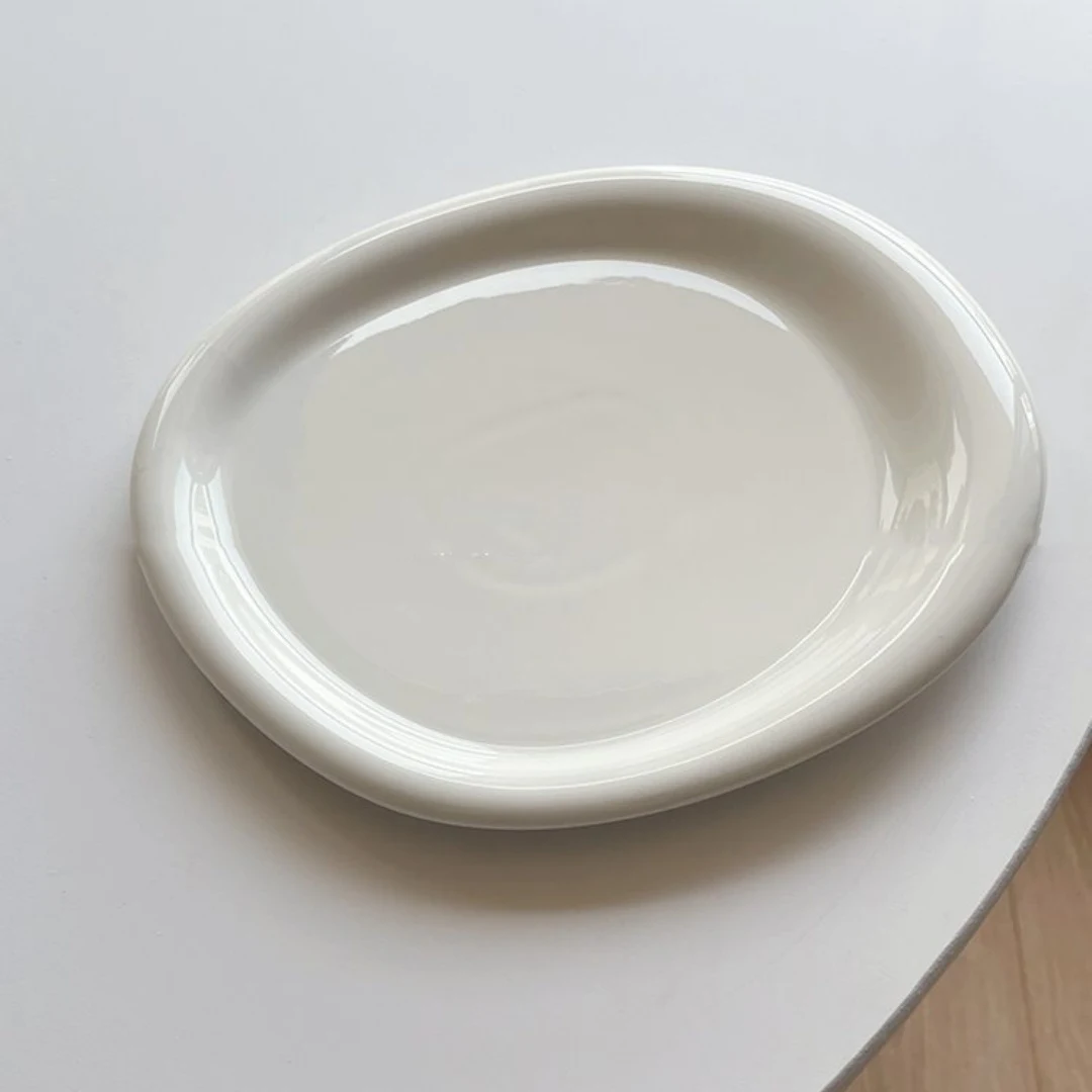 Korean Style White Fat Edge Ceramic Plate. Elevate your dining experience with this stylish plate, perfect for elegant f — photo 10