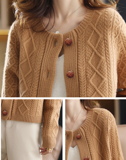 Title 6, Cardigan tricoté à col rond pour femme, pull épais