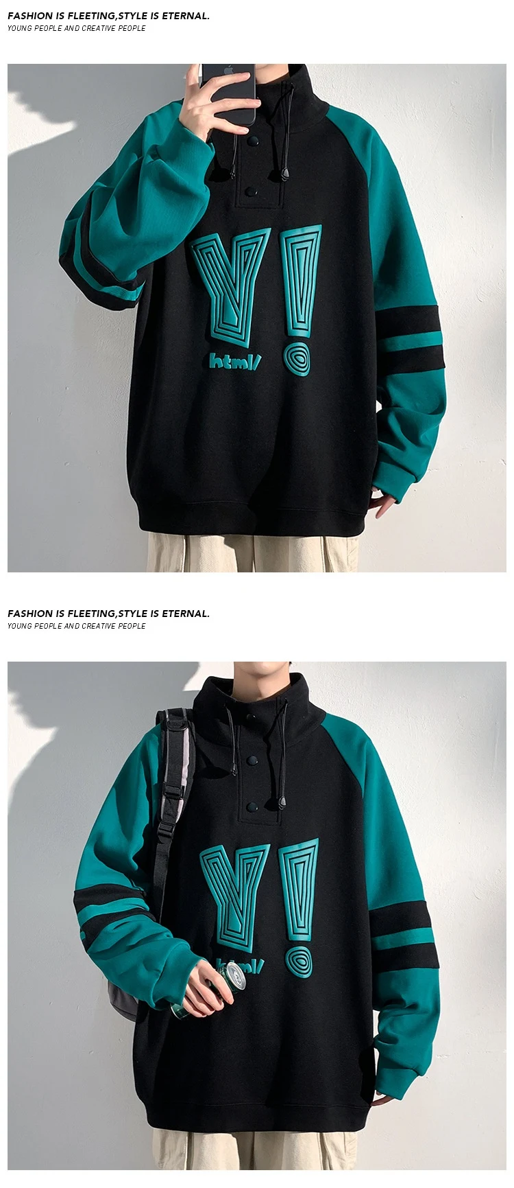 Title 2, Moletom Pullover Plus Size com gola alta e esta...