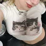 Women's New Casual Round Neck Cute Cat Print Top, European and American Style, Comfortable and Stylish for Everyday Wear — photo 2