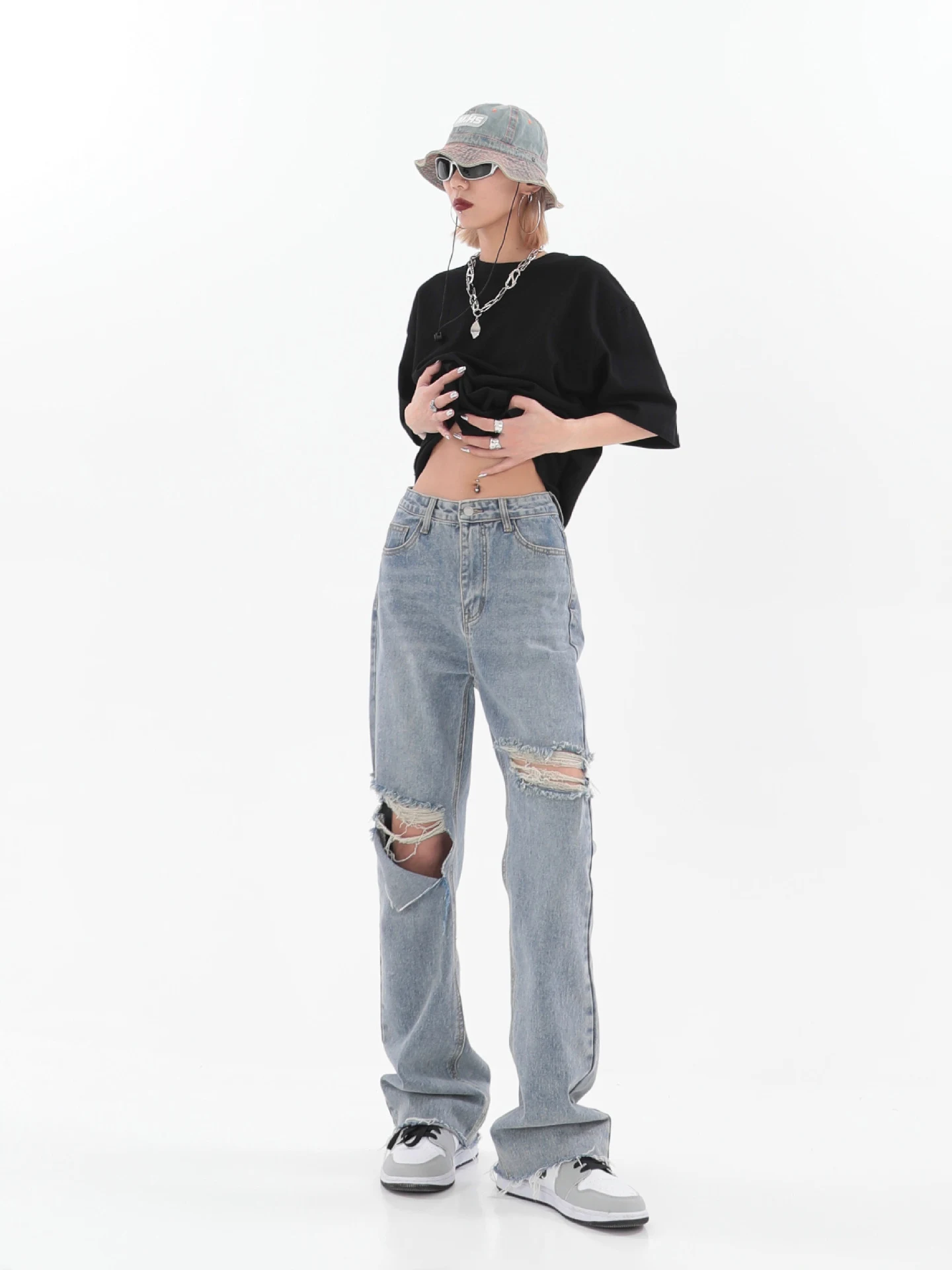 Dames Zomer Jeans American Retro Stijl Gescheurd Comfortabel en Koel Ideaal voor de Zomer Moderne Look Perfecte Pasvorm Trendy — foto 5
