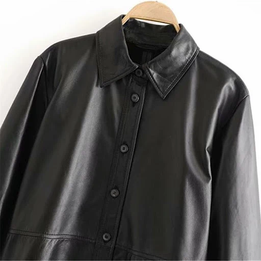 Title 4, Giacca da camicia in pelle a maniche lunghe con...