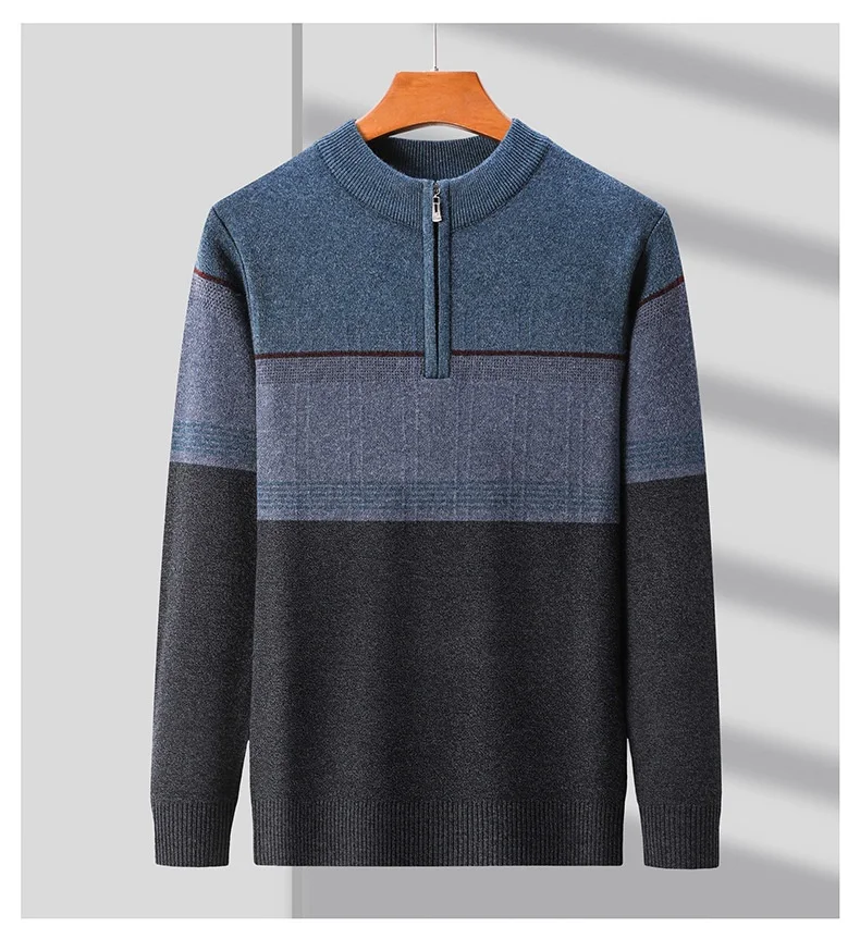 Title 7, Mens Zipper Collar Sweater, Thickened, Long-sl...