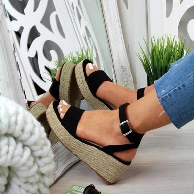 Title 2, Large Size Buckle Shoes Flat Hemp Rope Ladies S...