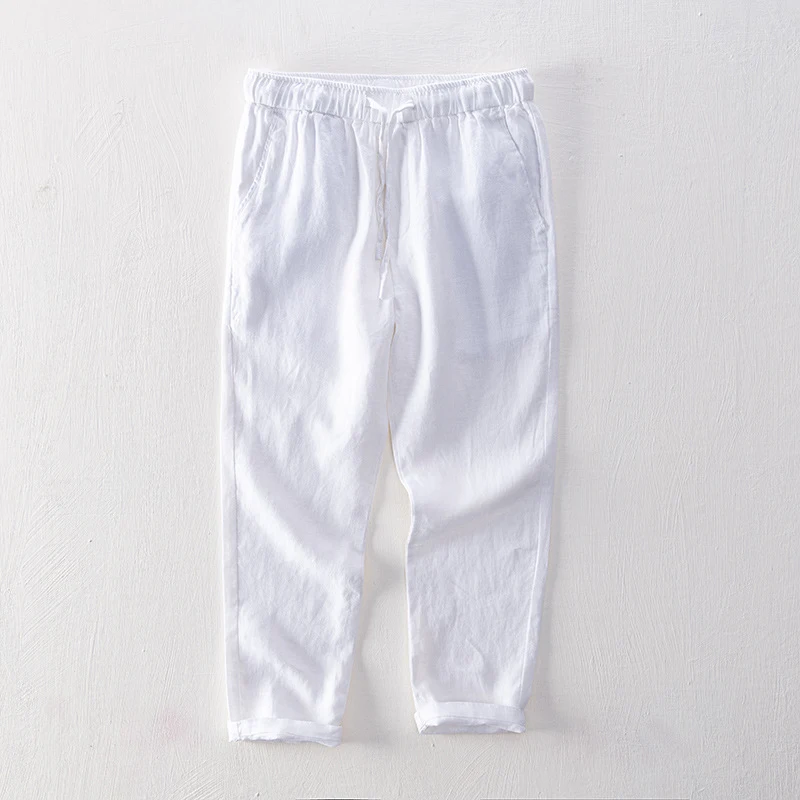 Pantalon décontracté en lin pour homme, taille élastique, respirant et confortable, idéal pour l'été et un look casual. — photo 8