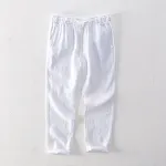 Pantalon décontracté en lin pour homme, taille élastique, respirant et confortable, idéal pour l'été et un look casual. — photo 8