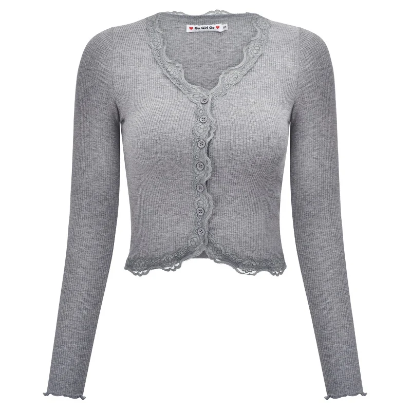 Title 5, Lace-trimmed V-neck Paneled Long-sleeve T-shirt...