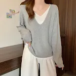 Camisa de fundo com decote em V emagrecedora blusa solta para mulheres — foto 1