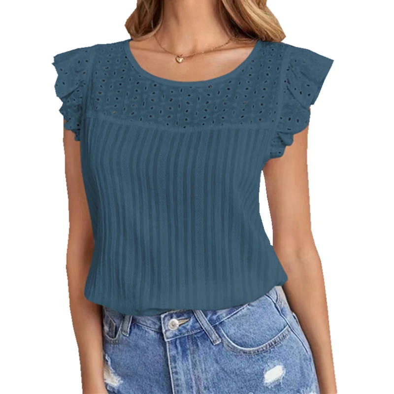 Women's Patchwork Sleeveless Ruffled T-shirt — photo 4