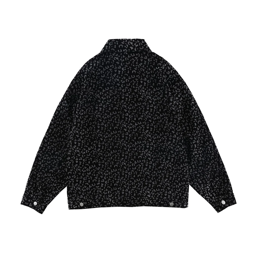 Men's Leopard Print Jacket Loose Lapel Workwear Denim, a comfortable and stylish choice for work or casual wear, a uniqu — photo 3