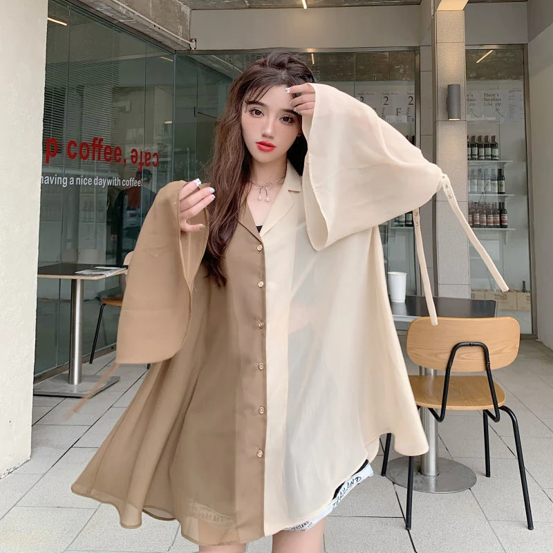 Title 27, Camicia con scollo a V a contrasto, ampia, prot...