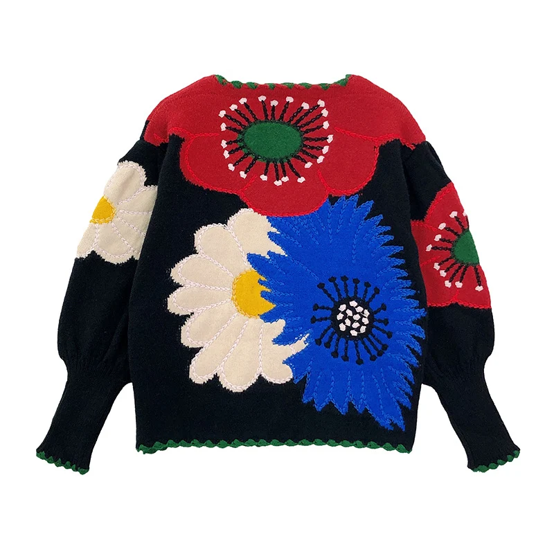 Title 5, Top in maglia stile etnico retrò con fiori a co...