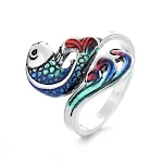 Anel vintage de prata com esmalte azul queimado de peixe carpa, um símbolo de sorte e beleza atemporal para você. — foto 2