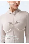 Giacca sportiva con cappuccio da donna primavera e autunno, vestibilità slim, look snello, per corsa, allenamento e workout, top sportivo — foto 17